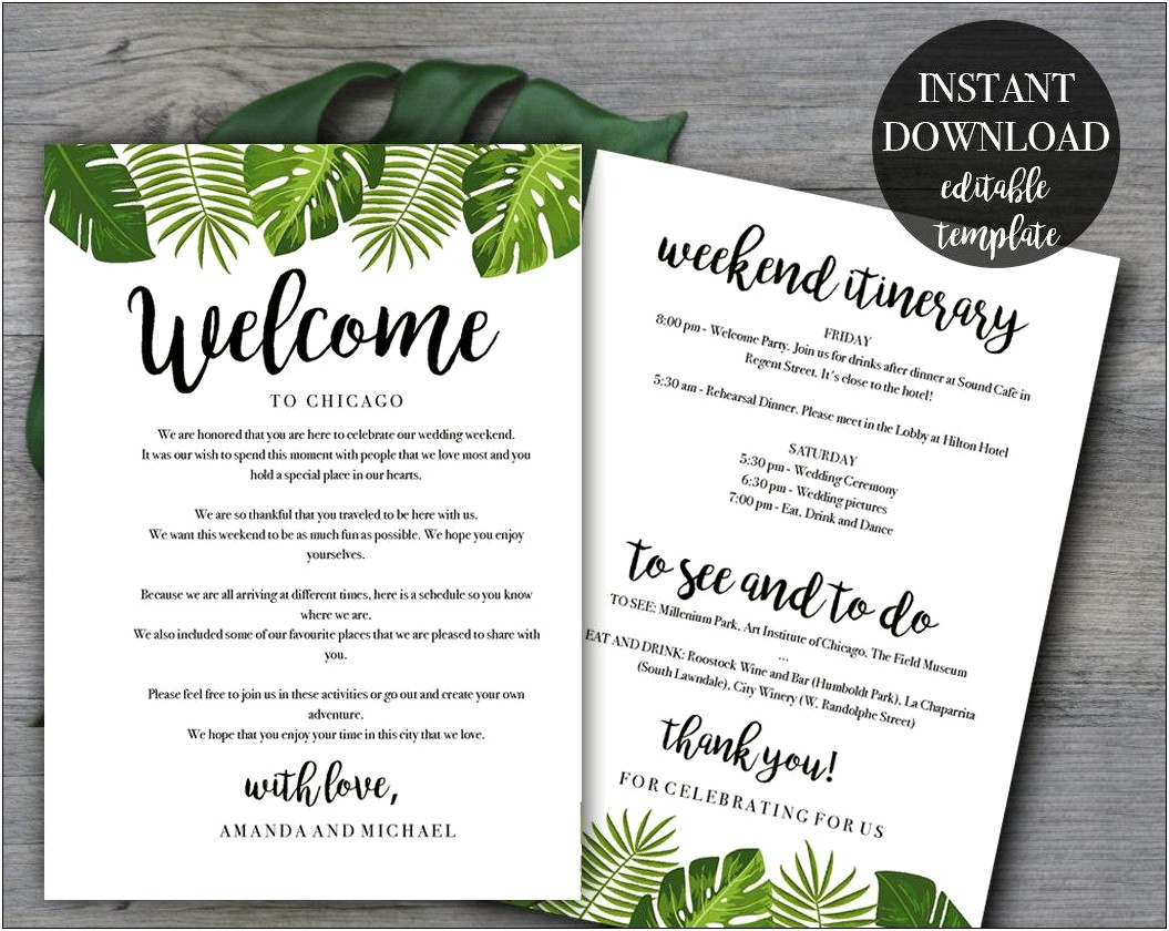 Wedding Welcome Bag Itinerary Template Free