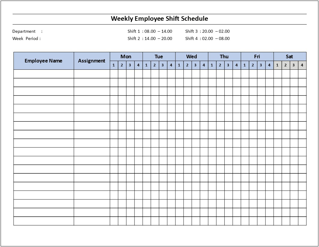 Weekly Employee Shift Schedule Template Free Download