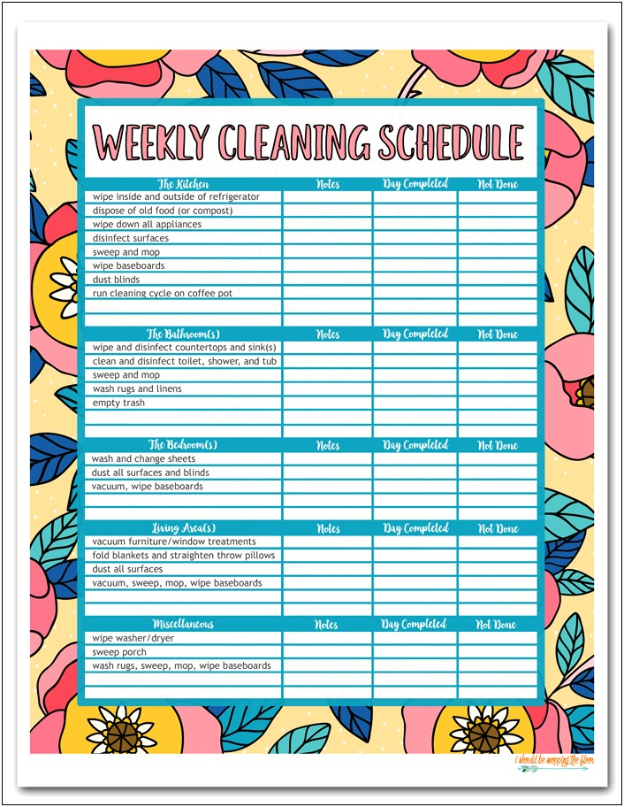 Weekly Free Printable Cleaning Schedule Template