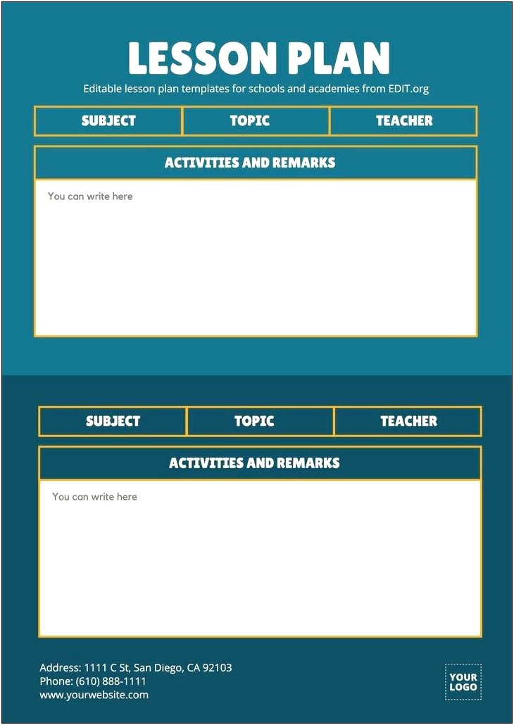 Weekly Lesson Plan Template Pdf Free