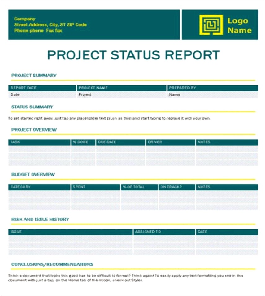 Weekly Status Report Template Ppt Free Download