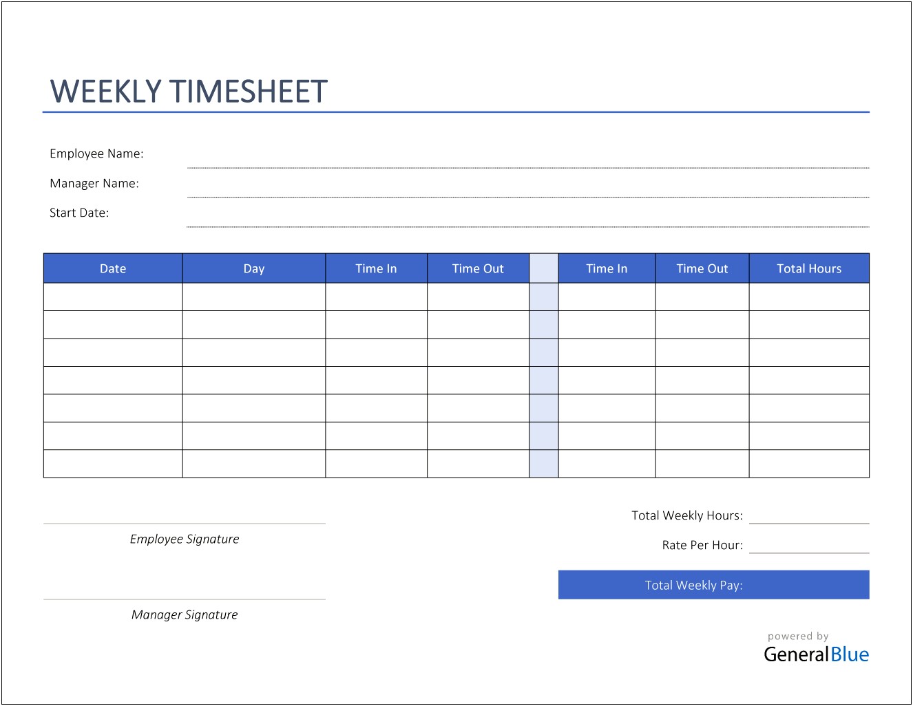 Weekly Timesheet Template Excel Free Download