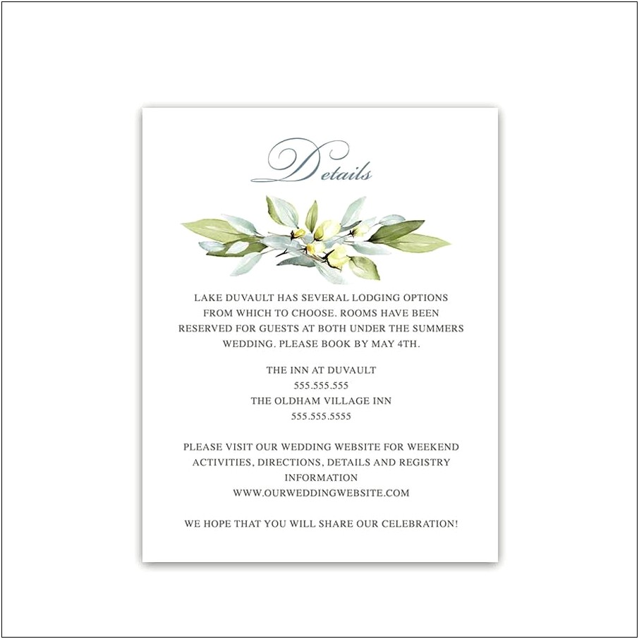 Wording On Wedding Invitations For Hotel Accommodations