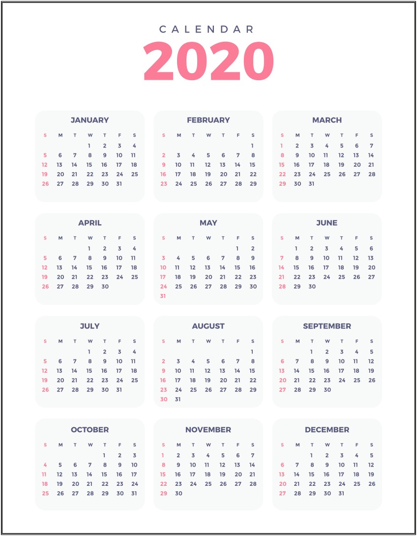 Year At A Glance Calendar Template Free