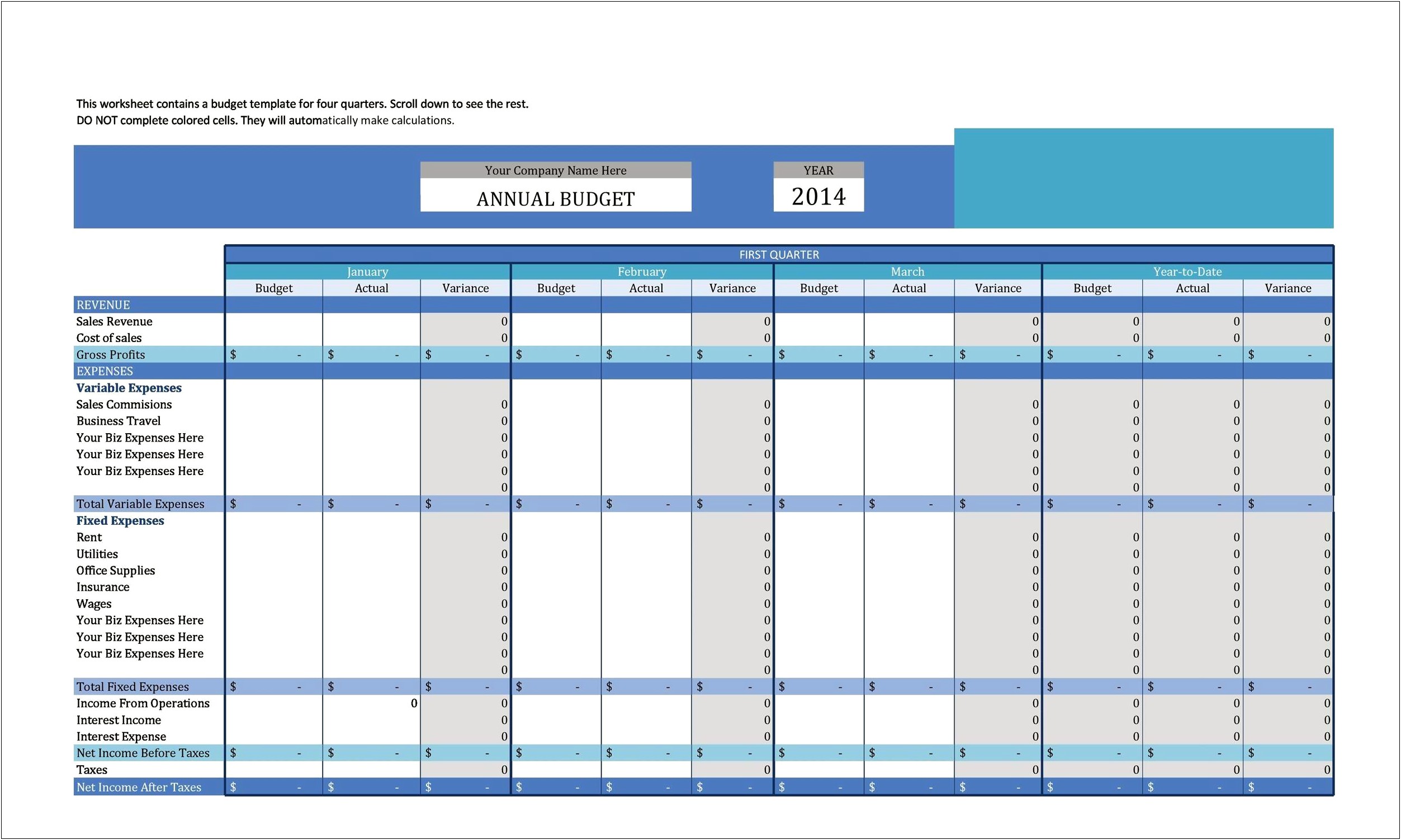 Yearly Business Budget Template Excel Free