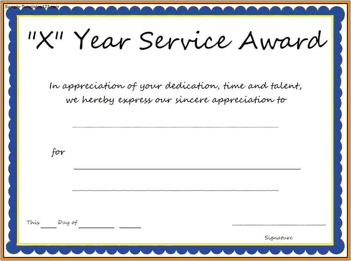 Years Of Service Award Certificate Templates Free