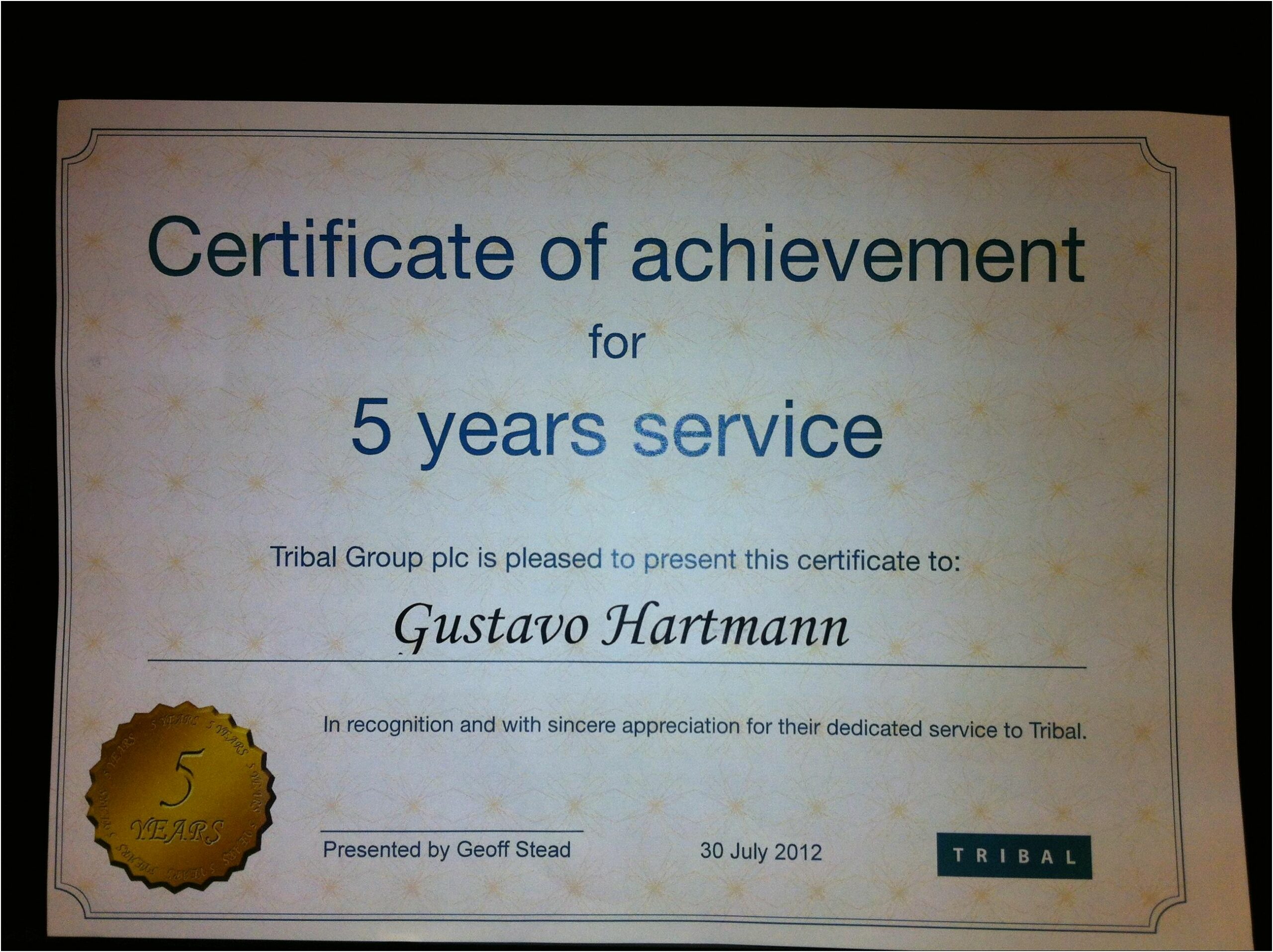 Years Of Service Certificate Template Free