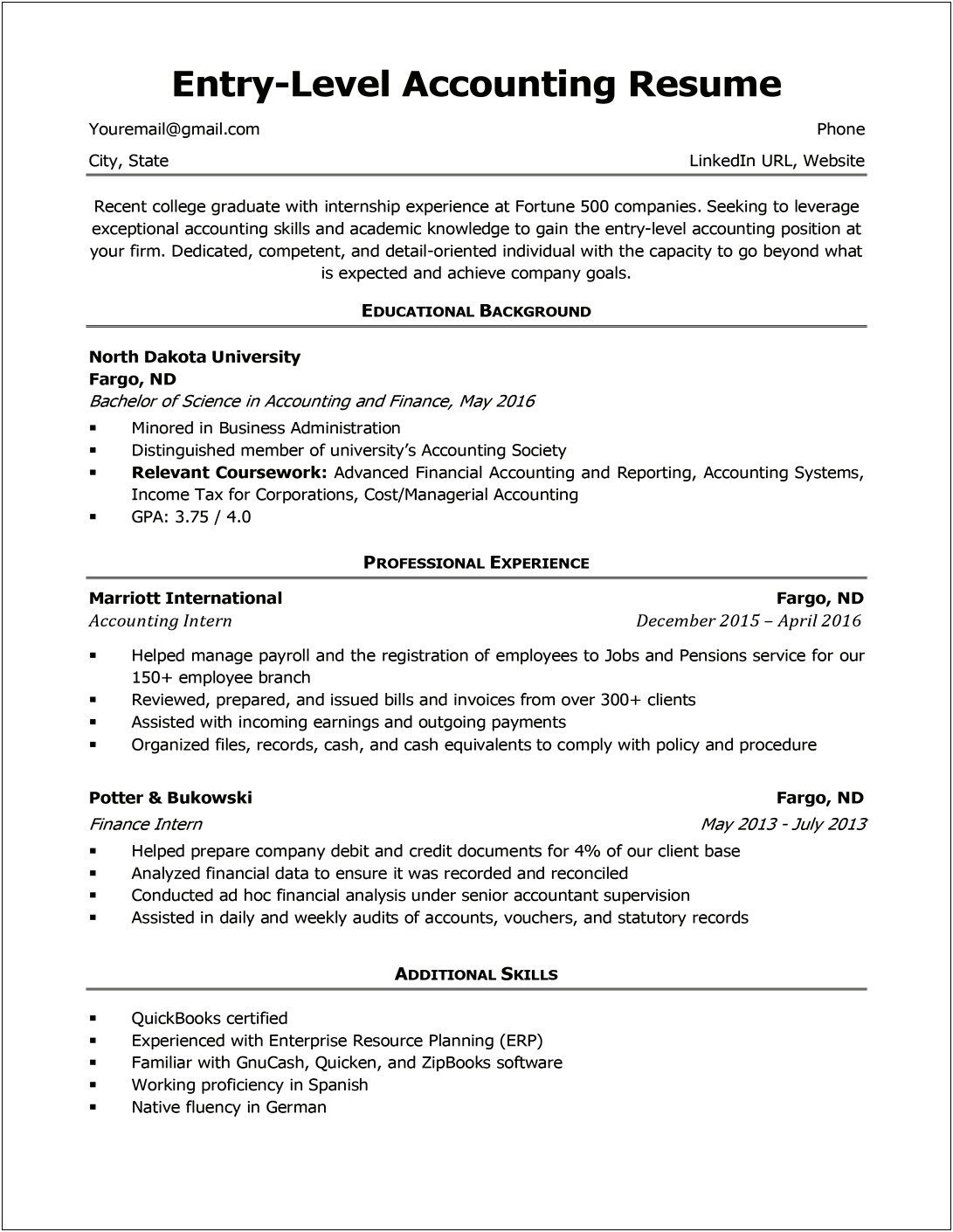 1 Year Experience Accounting Resume Summary