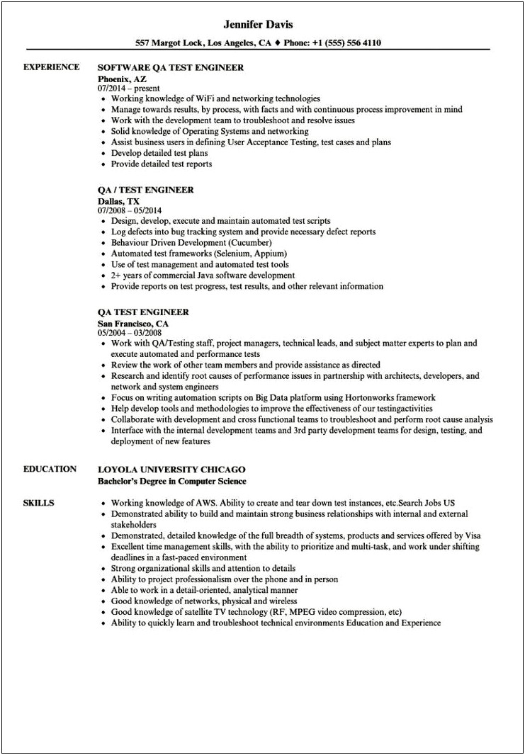 1 Year Experience Resume Format For Computer Engineer