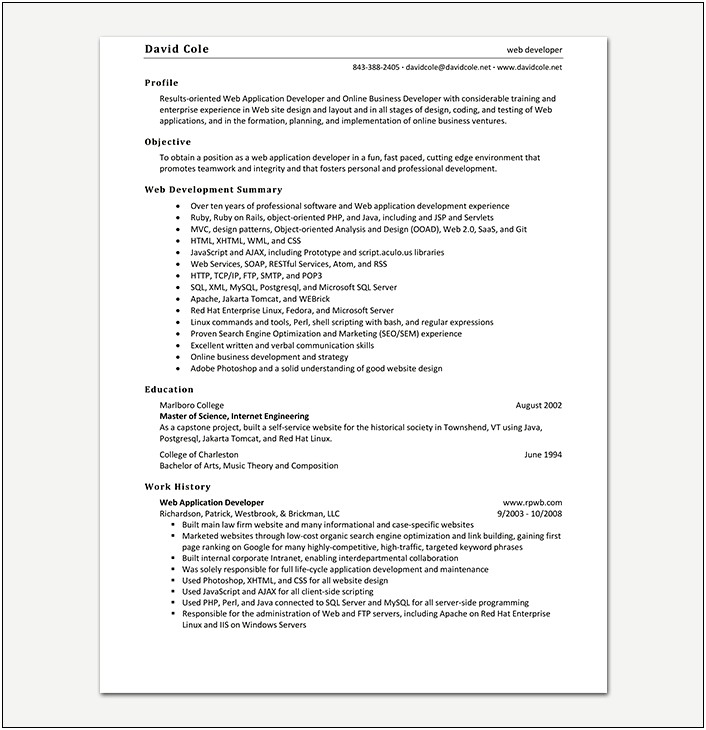1 Year Experience Resume Format For Php Developer