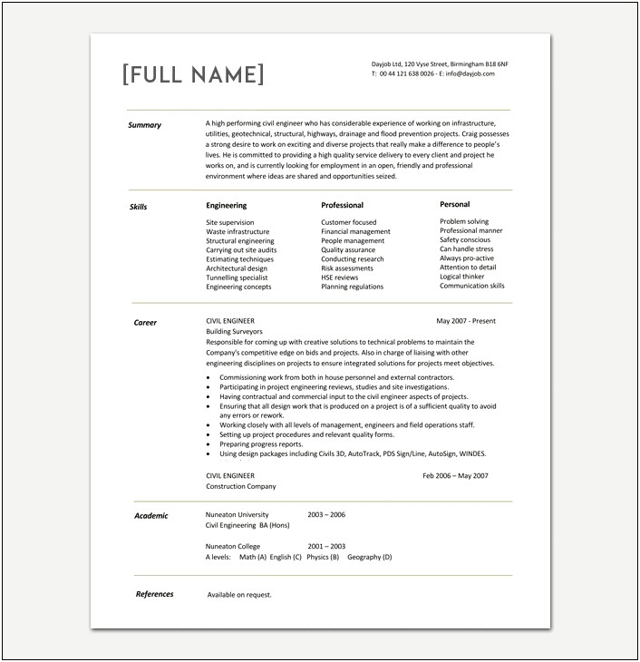 1 Year Experience Resume Sample Doc