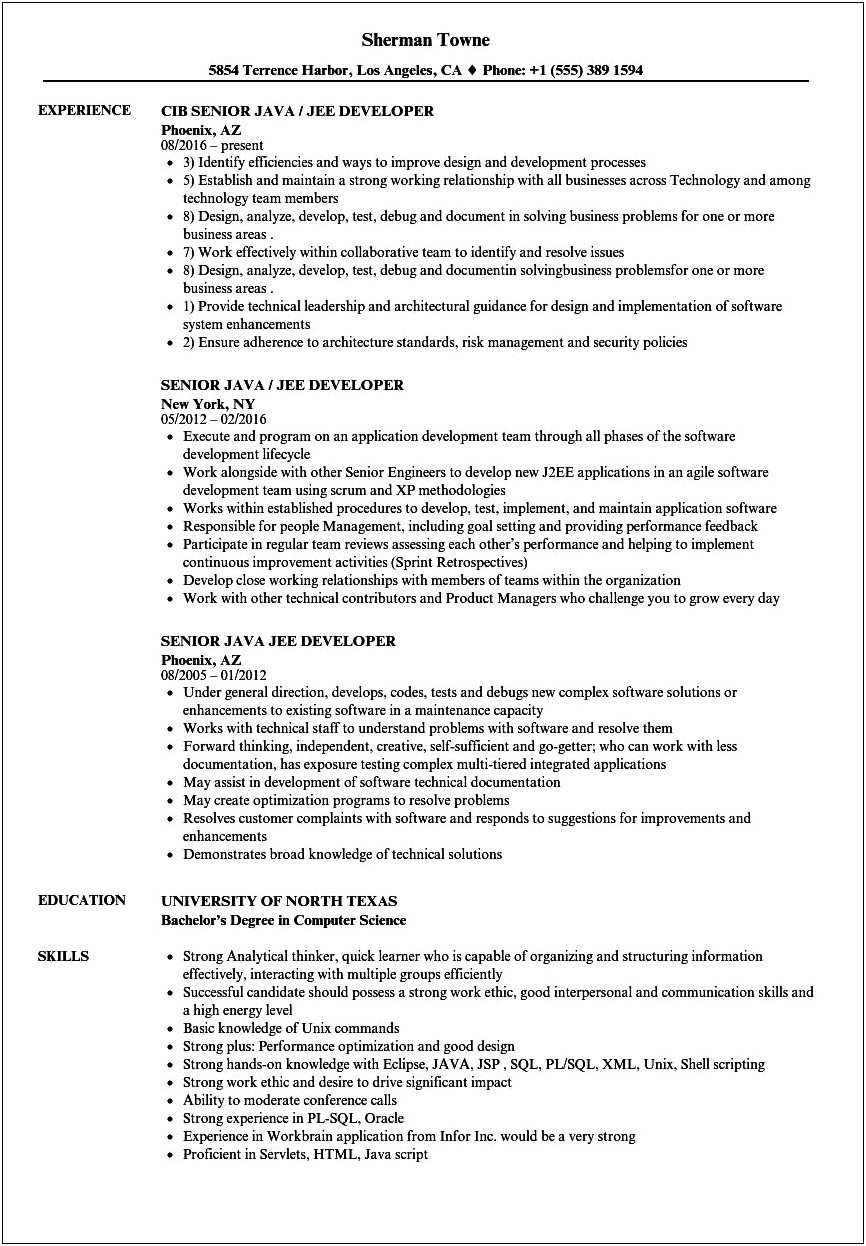 1 Year Experience Resume Sample For Java