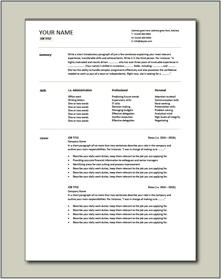 2 Page Resume Template On Word For Free