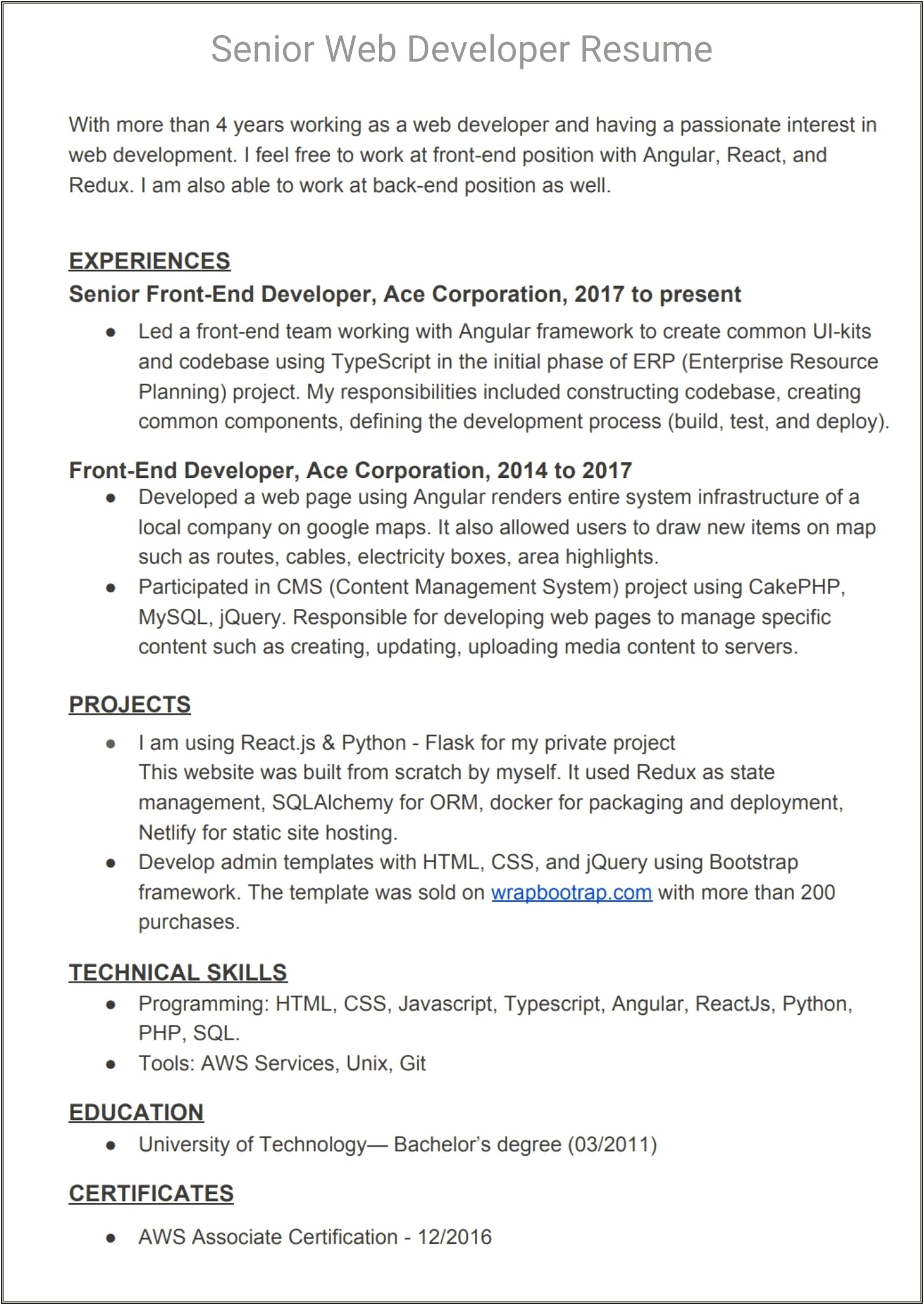 2 Year Experience Php Developer Resume
