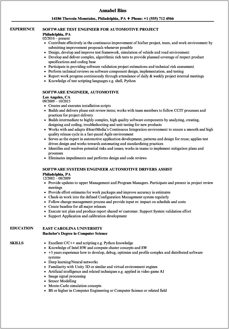 2 Years Experience Resume In Embedded Systems