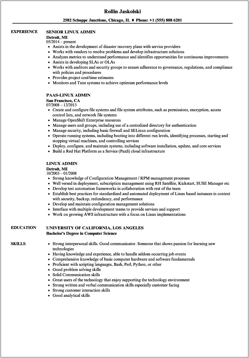2 Years Experience Resume In Linux