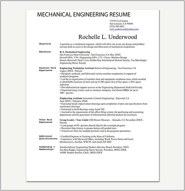2 Years Experience Resume Mechanical Engineer