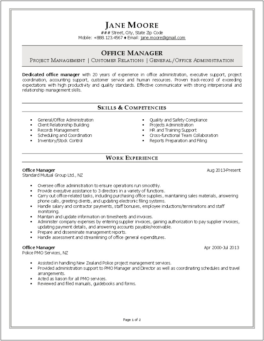 20 Years Customer Service Manager Resume