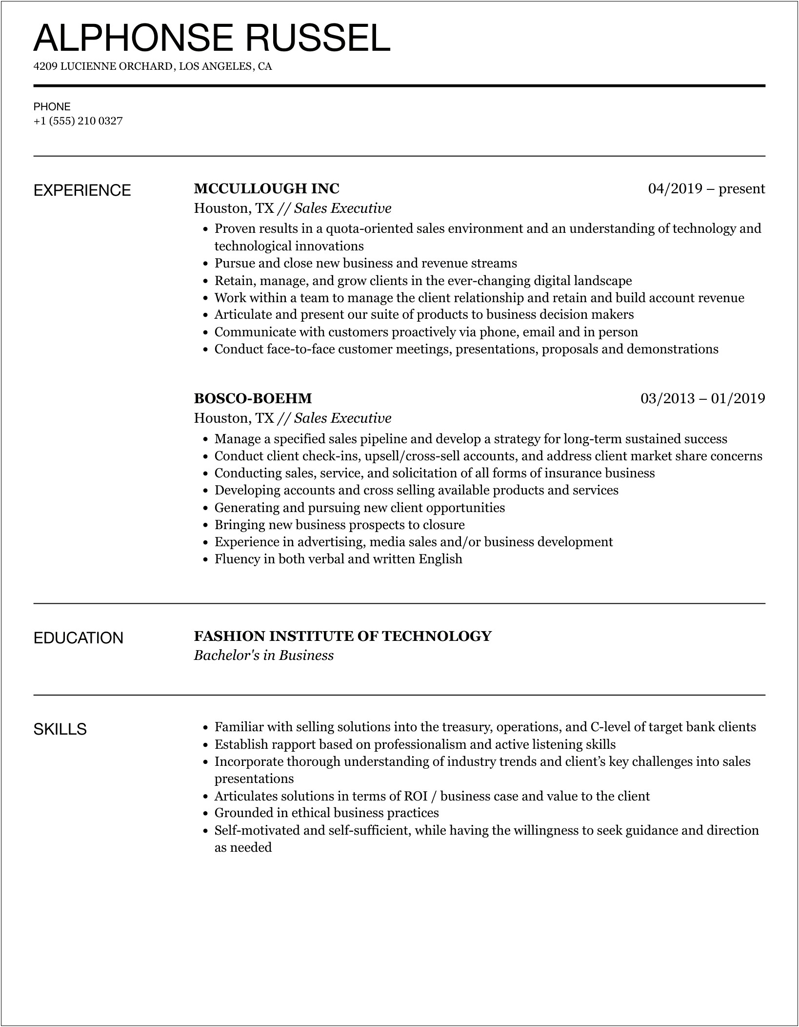 2017 Sample Resume For Sales Executive