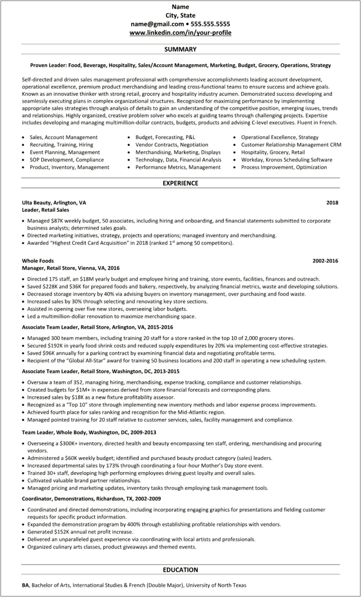 2019 Event Sales Manager Resume Summary Statement
