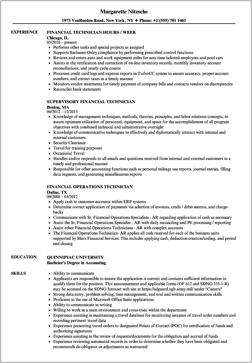 36b Financial Management Technician Federal Resume