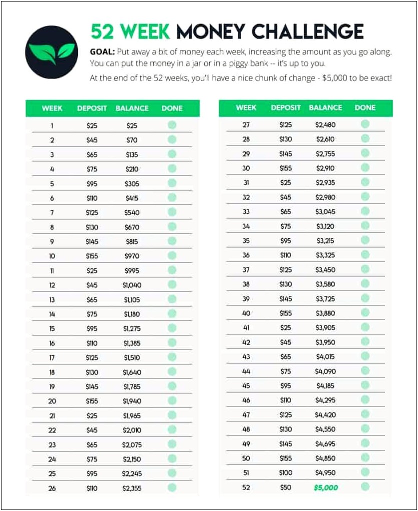 52 Week Money Challenge Excel Template Download