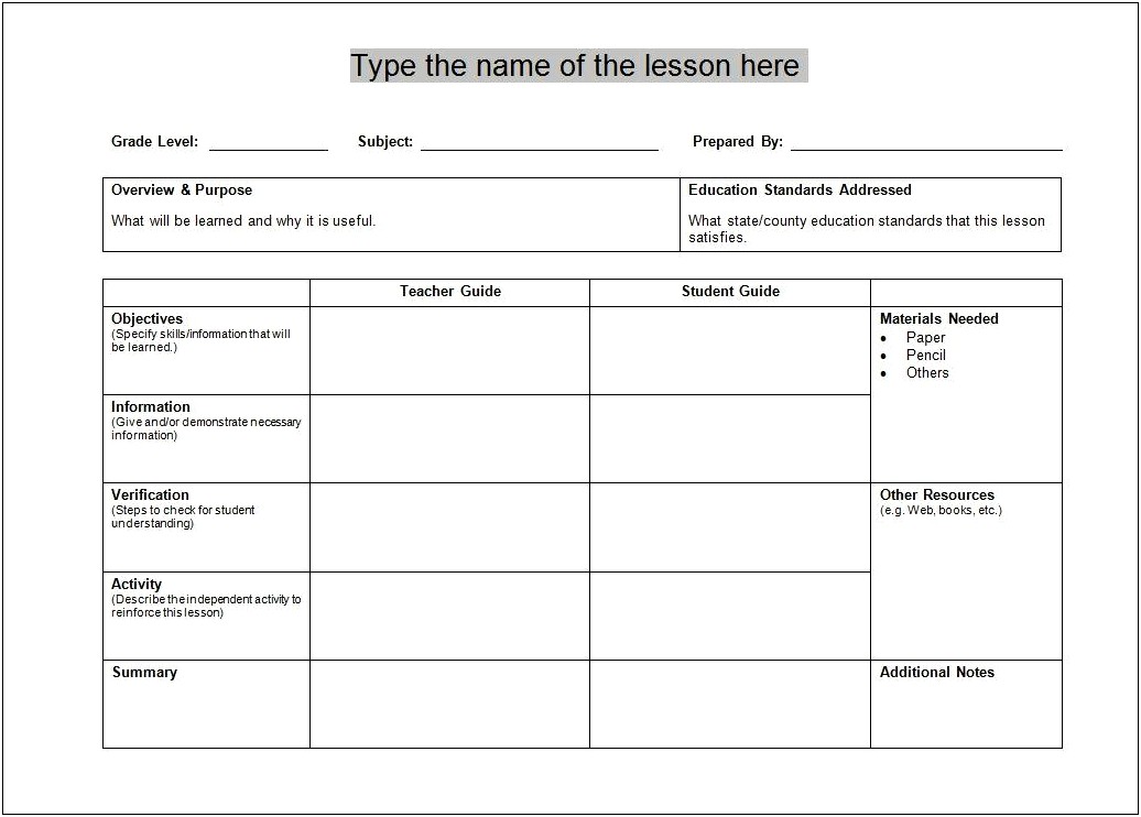 6 Period Lesson Plan Template Download Word