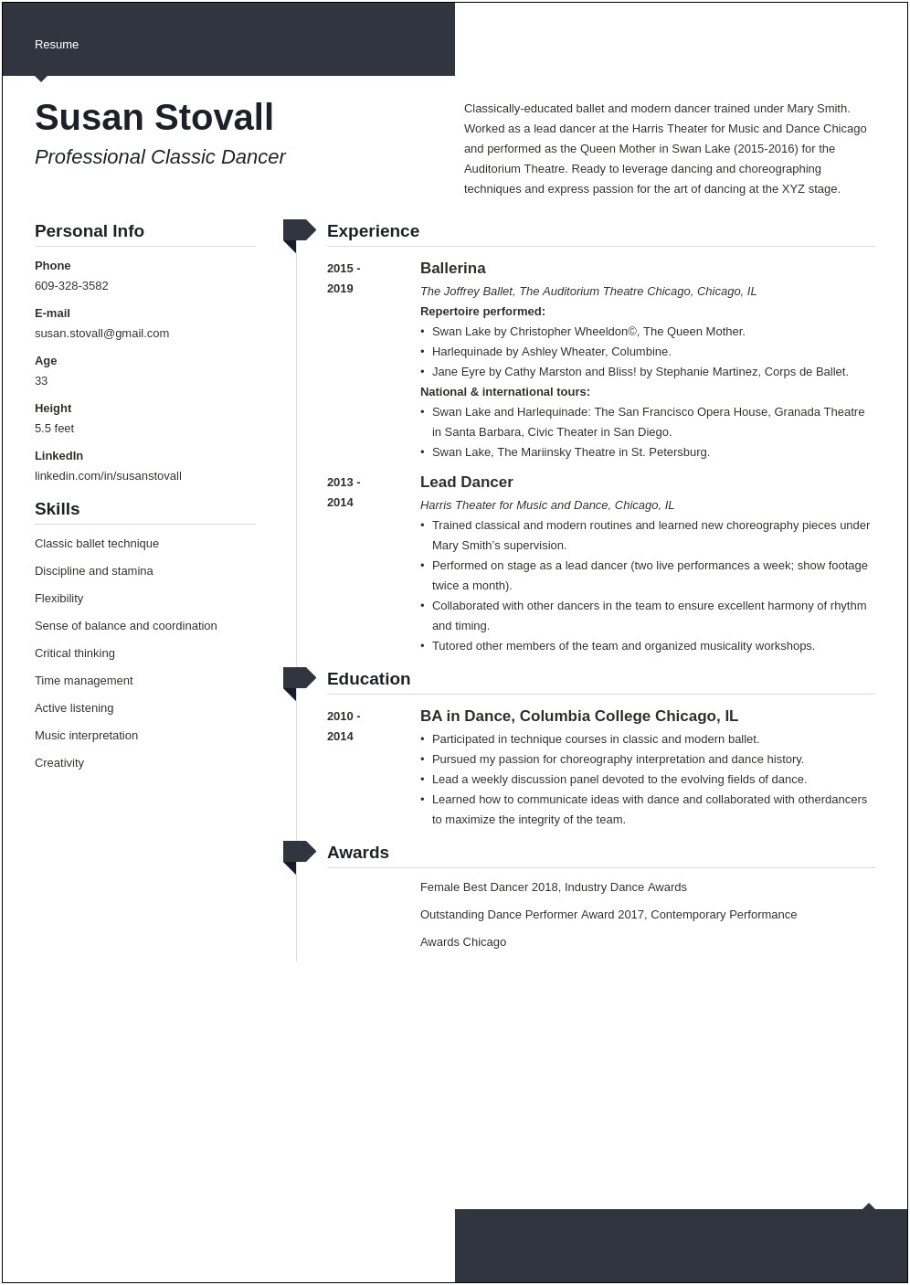A Ballet Resume Example For Multi Jobs