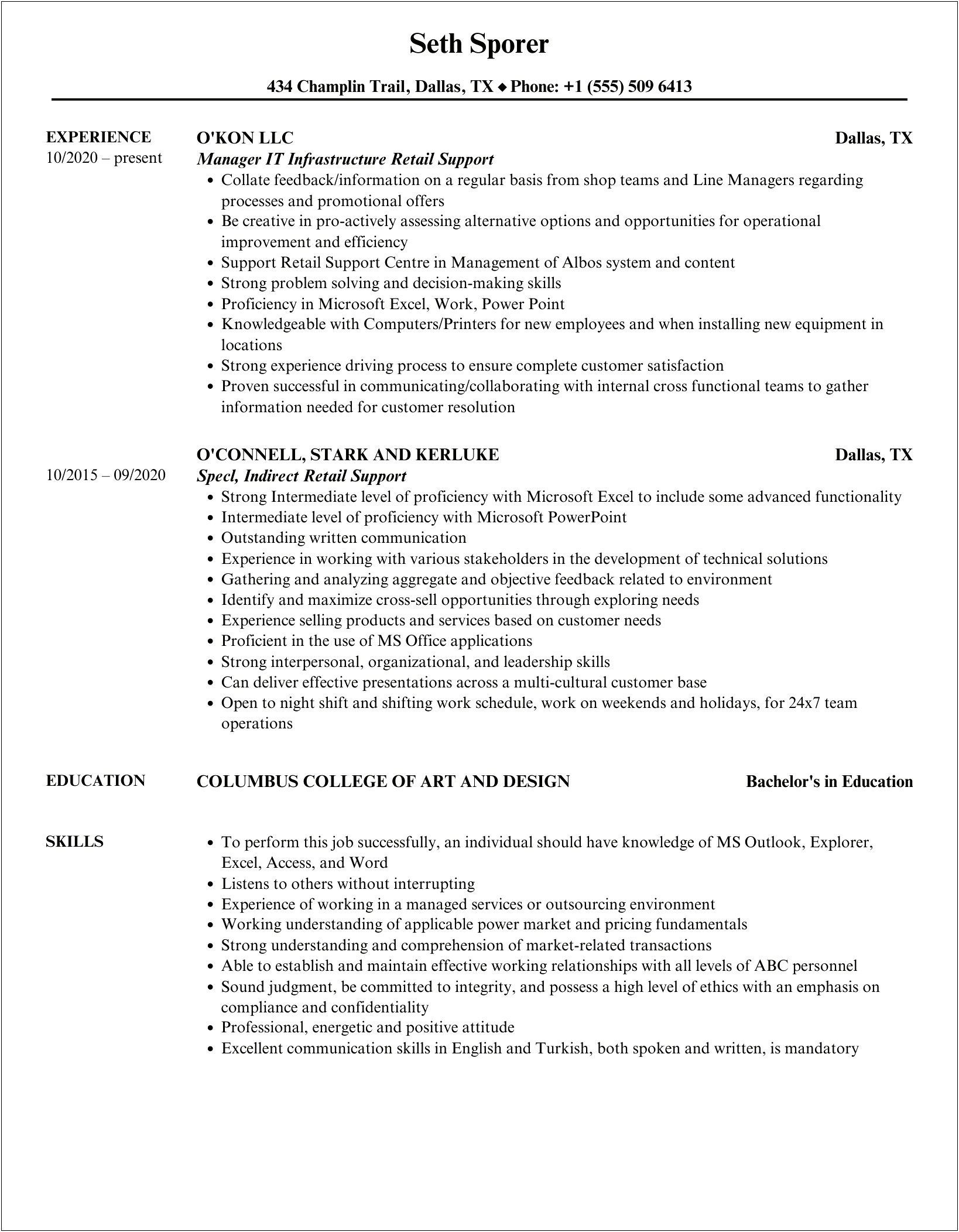 A Description Resume On Pacesettler For Retail Specialist