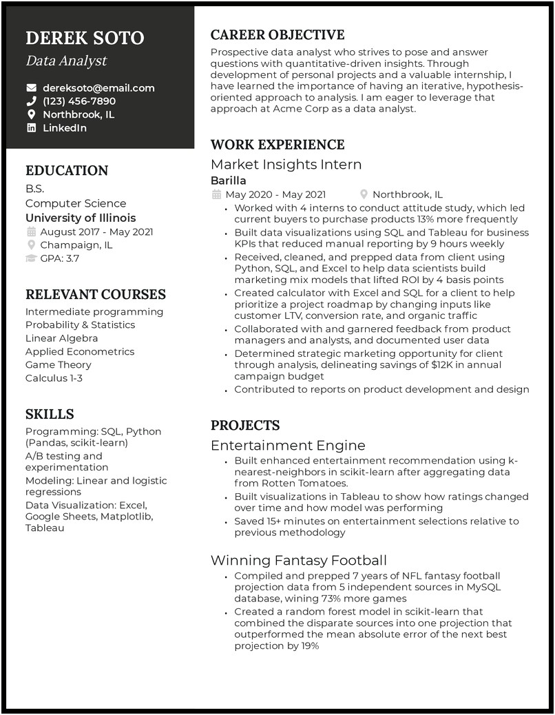 A Example Of A Resume Objective