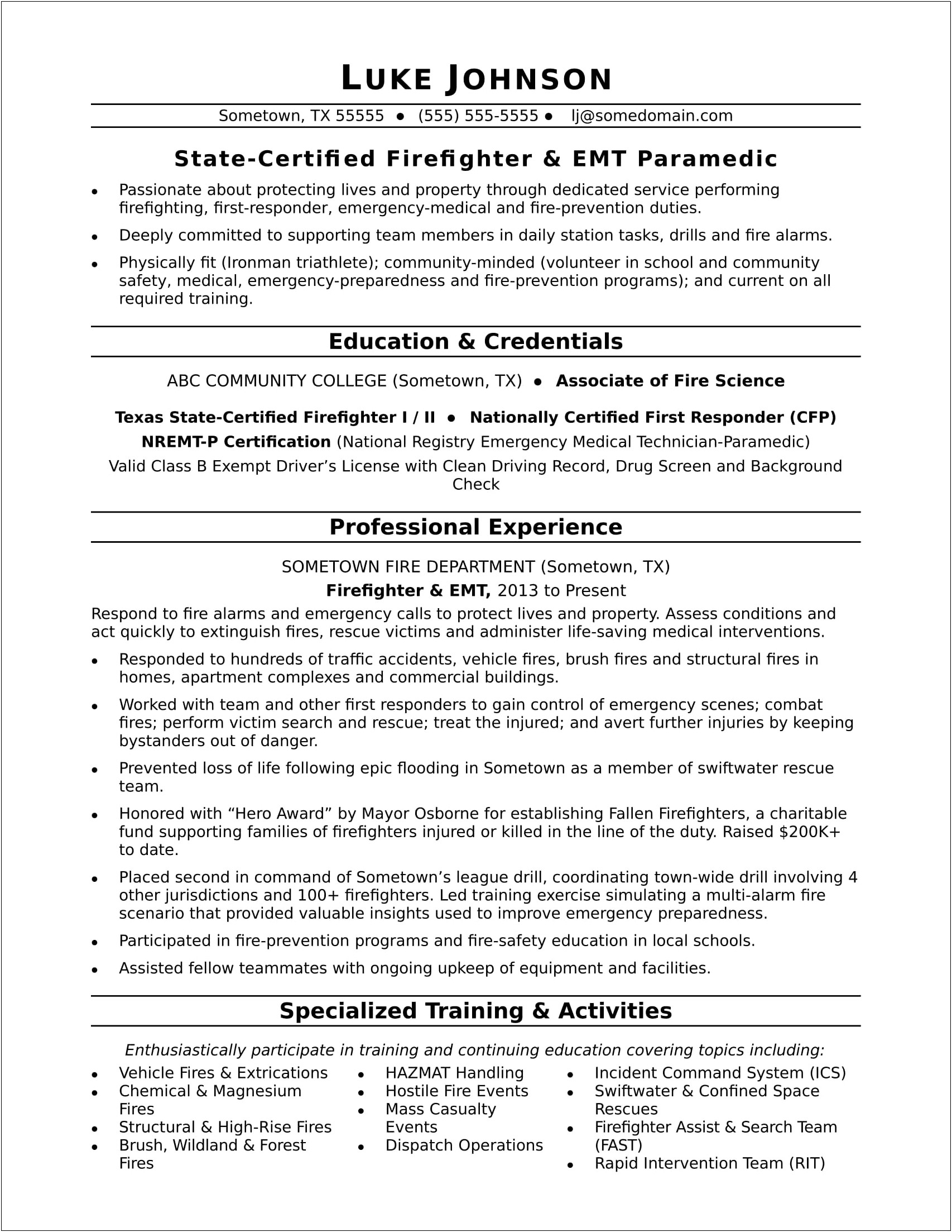 A Good Objective For Resume Firefighter