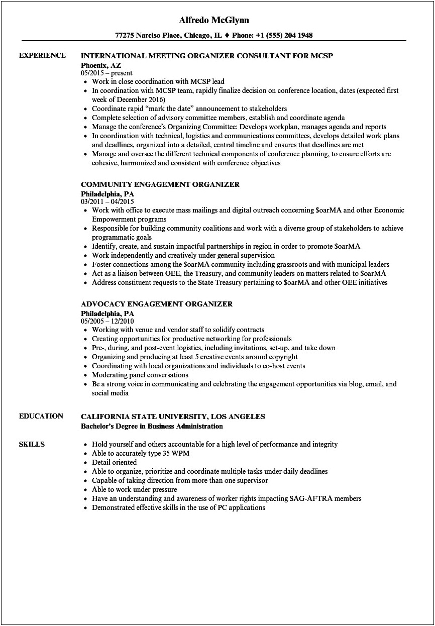 A Good Resume Example For A Professional Organizer