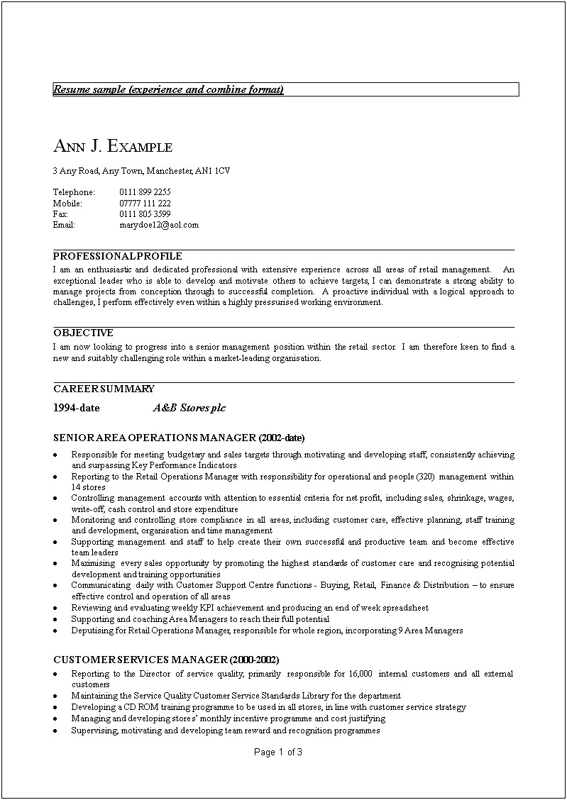 A Good Resume Example For Customer Service