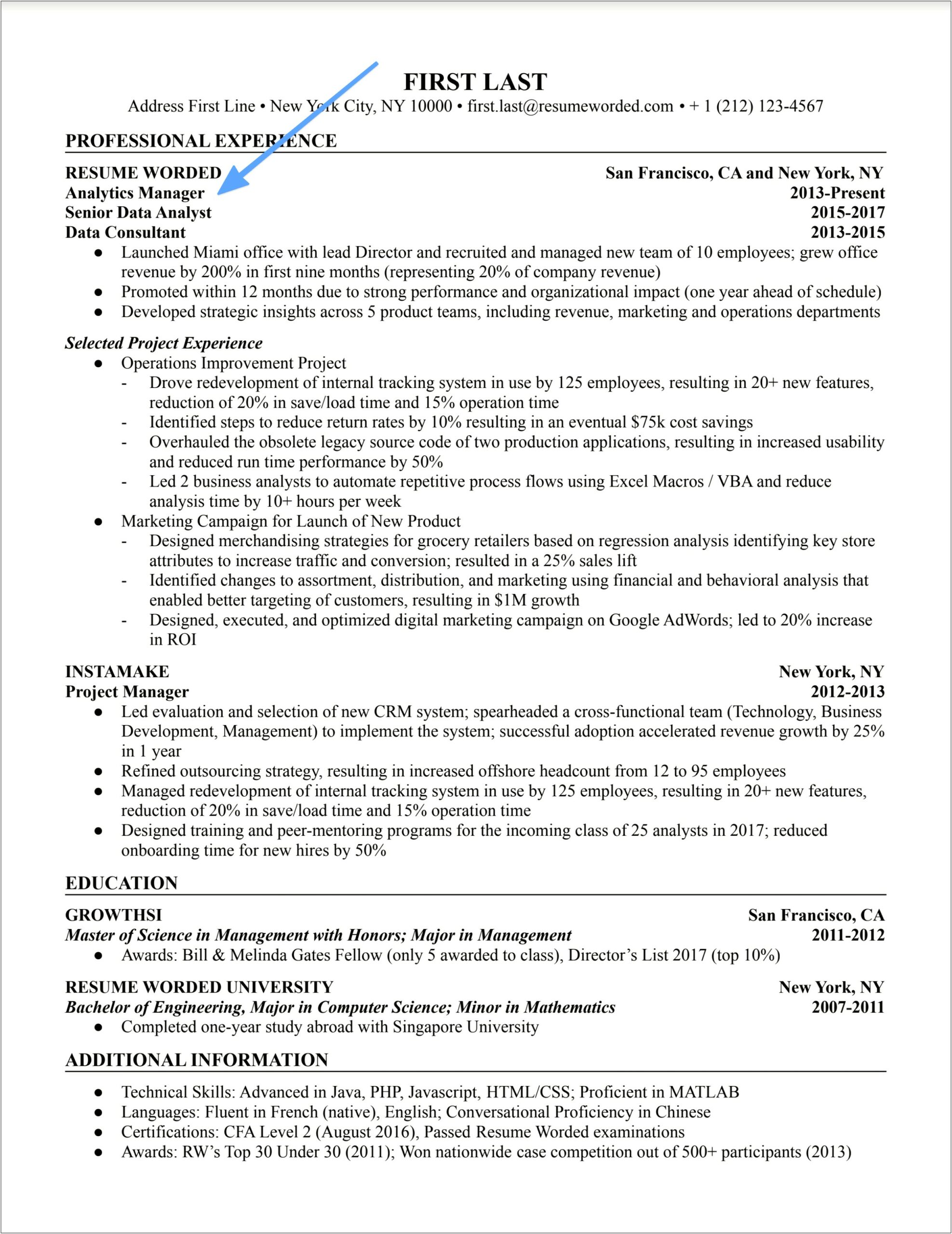 A Good Resume For Analytics Position