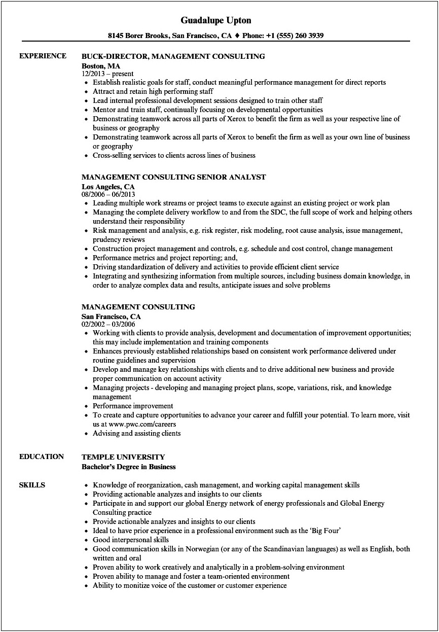 A Good Resume Outline For Consulting