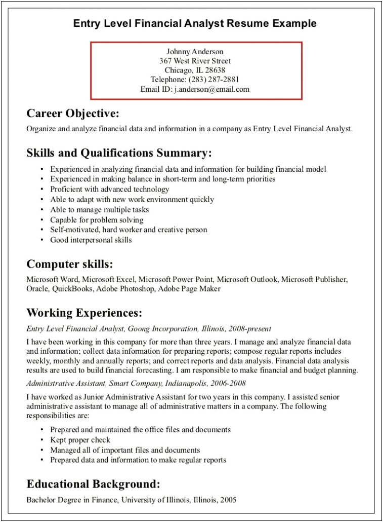 A Good Summary For Entry Level Resume