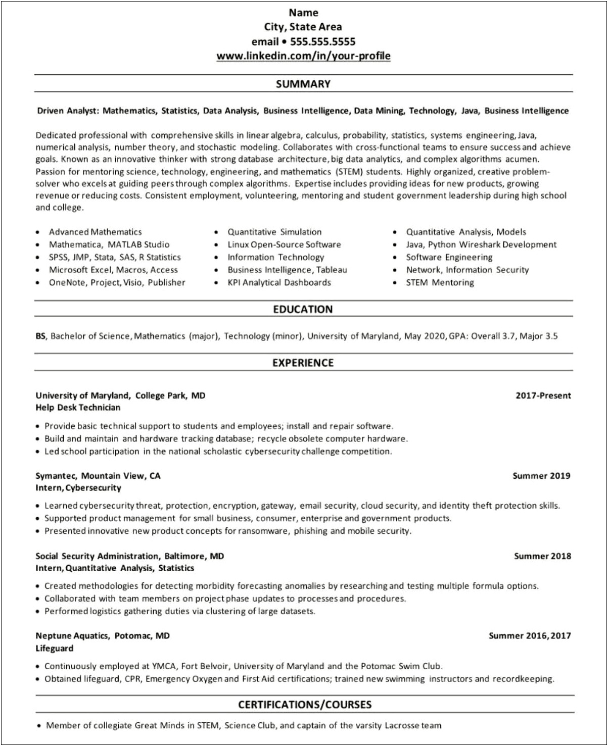 A Great Resume Example For A Student