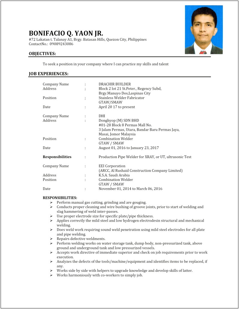A1 Technician Job Description For Resume