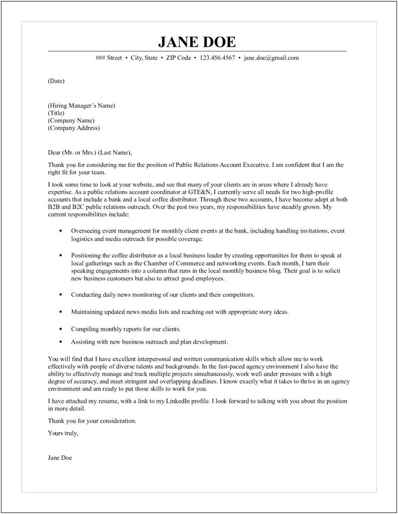 Account Executive Resume Cover Letter Examples