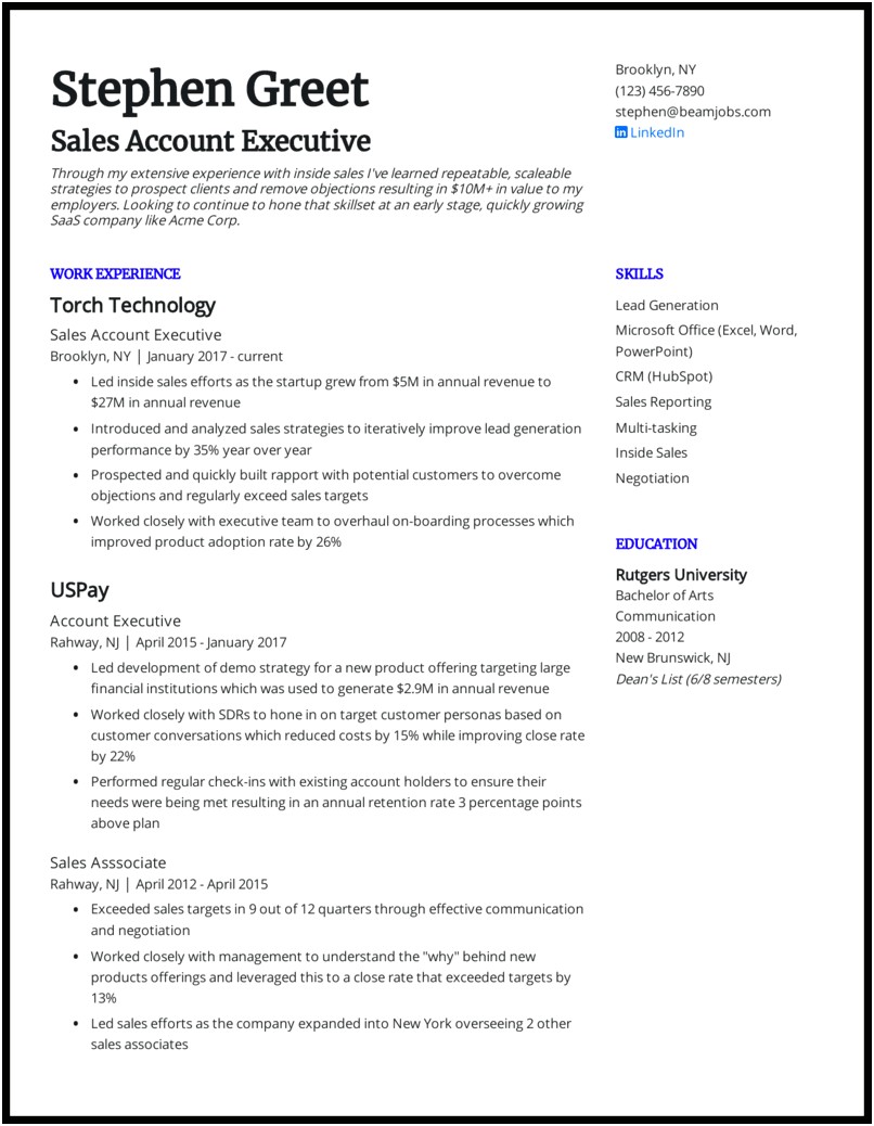 Account Executive Resume Format In Word Download