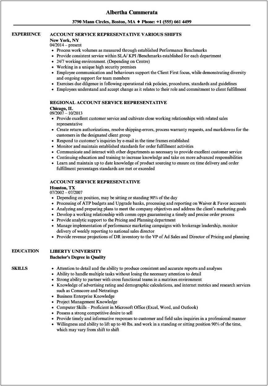 Account Servicing Experience On A Resume