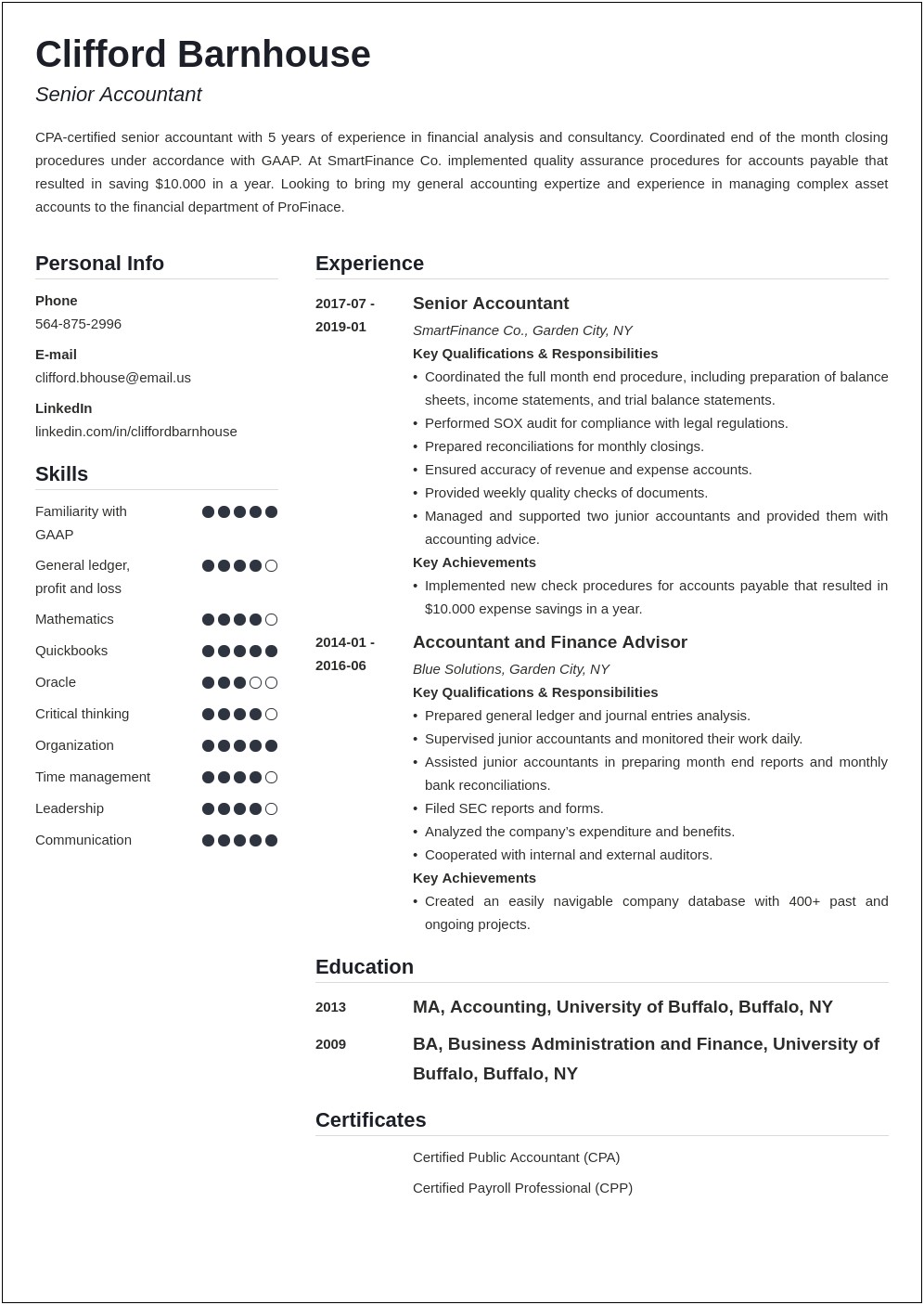 Accountant Resume Format In Word In India