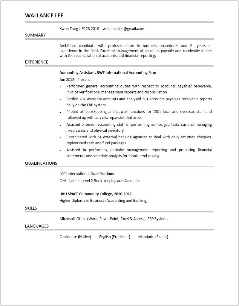 Accounting Assistant Resume And Sales Assistant Manager