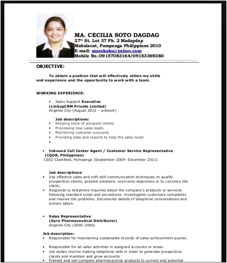 Accounting Graduate Resume No Experience Philippines