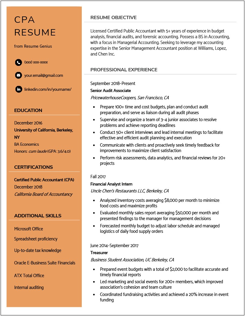 Accounting Resume Examples For College Students