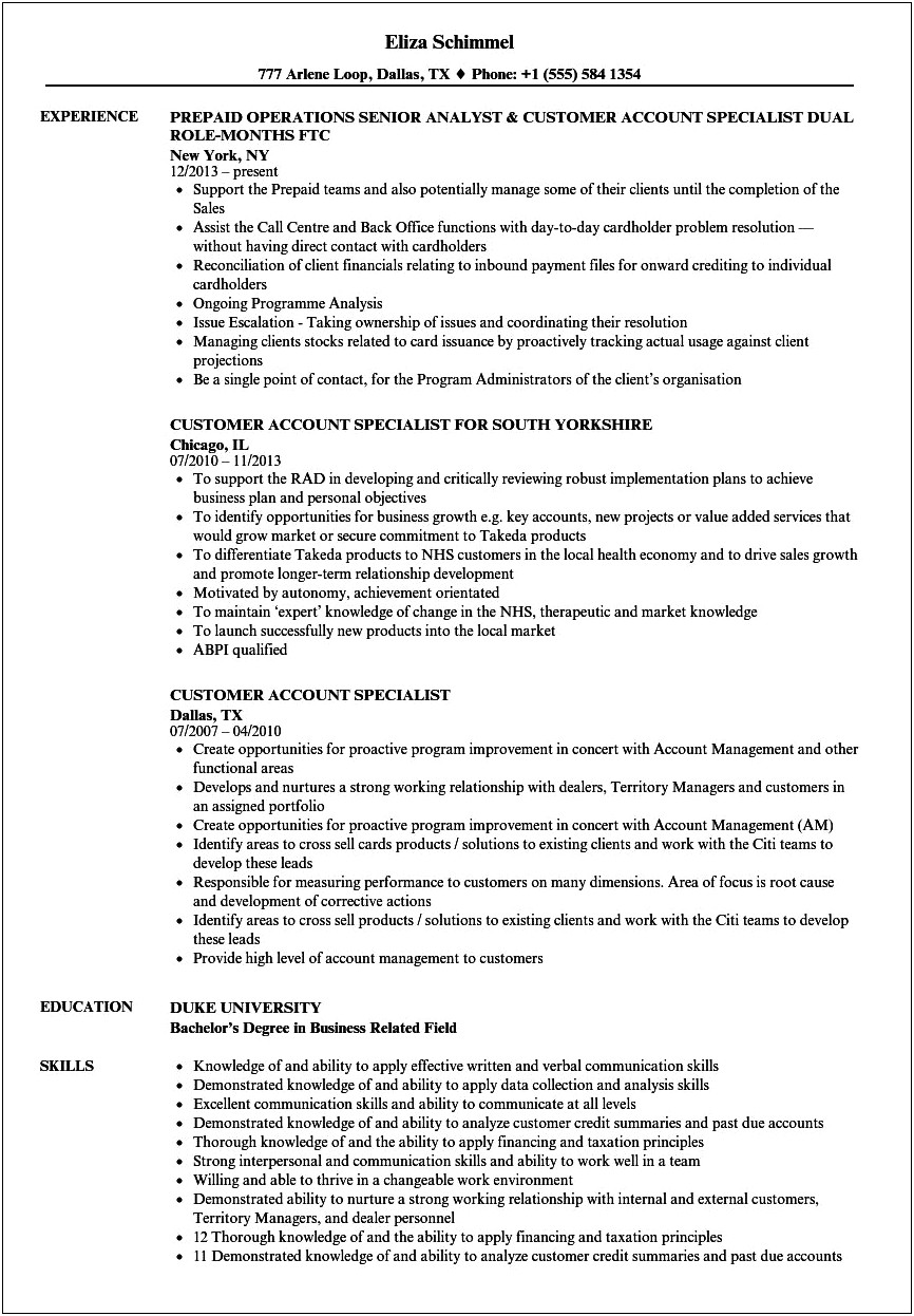 Accounting Specialist Job Description For Resume