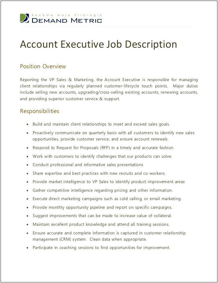 Accounts Executive Job Description For Resume