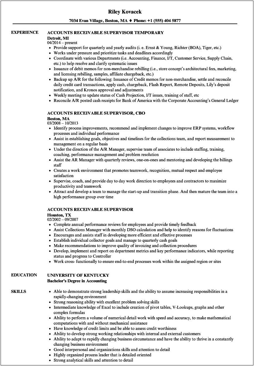 Accounts Payable And Accounts Receivable Resume Sample