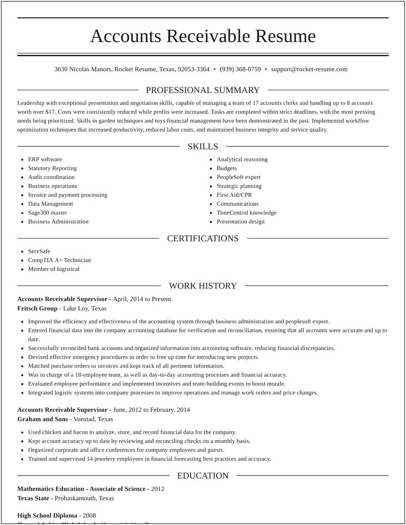 Accounts Payable And Receivable Resume Examples