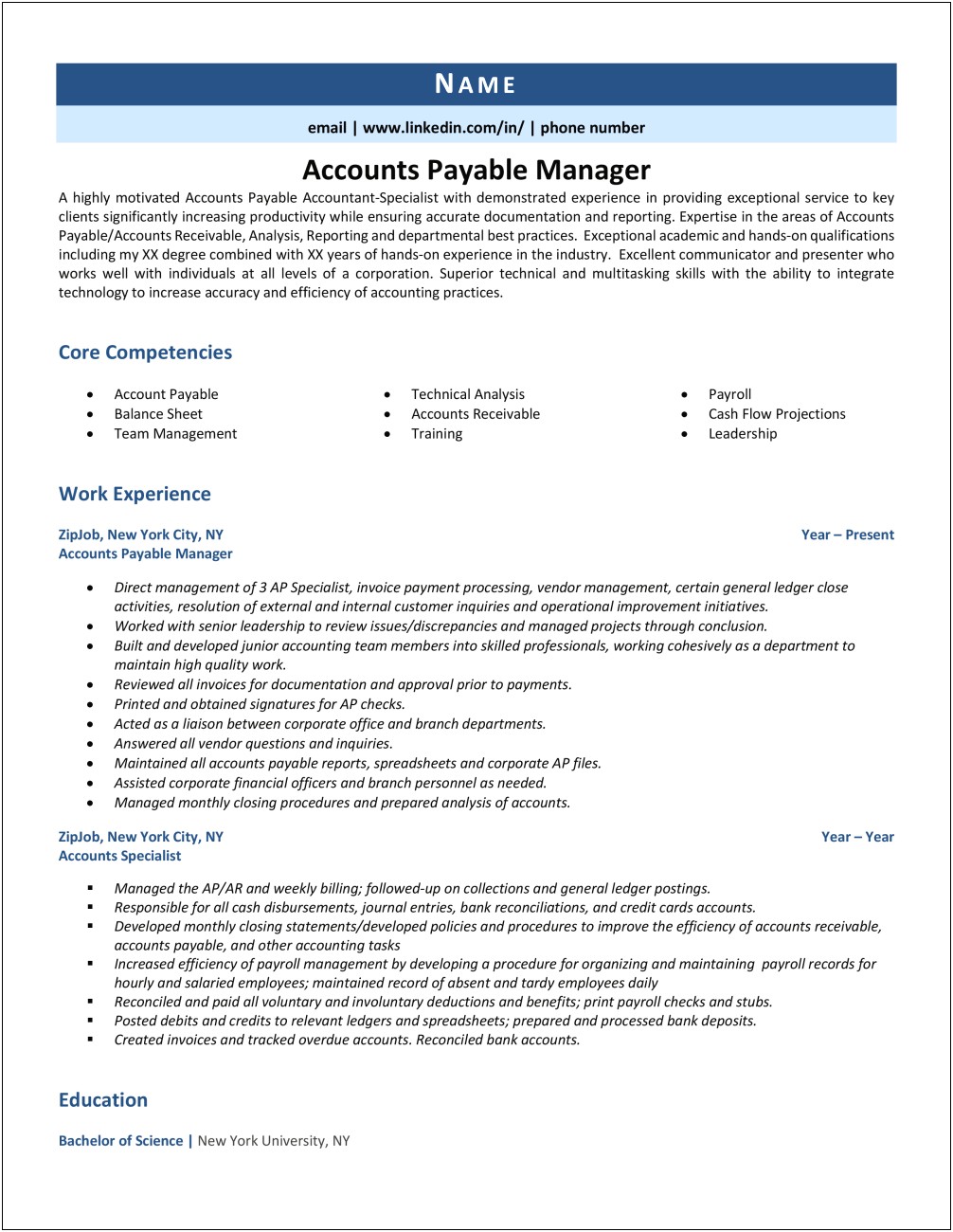 Accounts Payable Resume For Management Company Imagenes